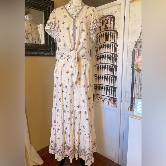 Boho Bouquet Ecru Two Piece Cotton Skirt & Top Set Max Maxi Skirt Summer Outfit - Picture 1 of 12